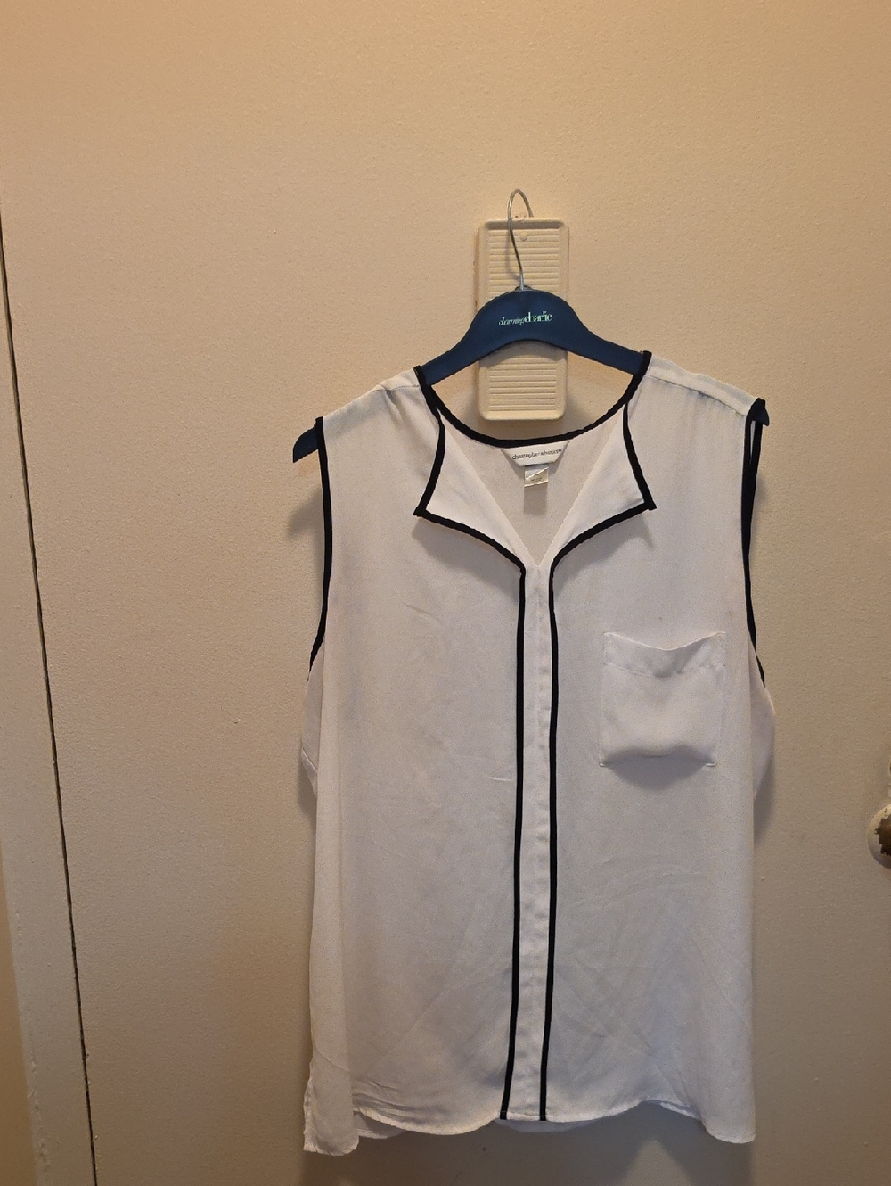 Christopher & Banks White Sleeveless Top with Black Trim